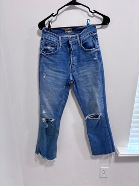 MOTHER Distressed Blue Cropped Ankle Jeans